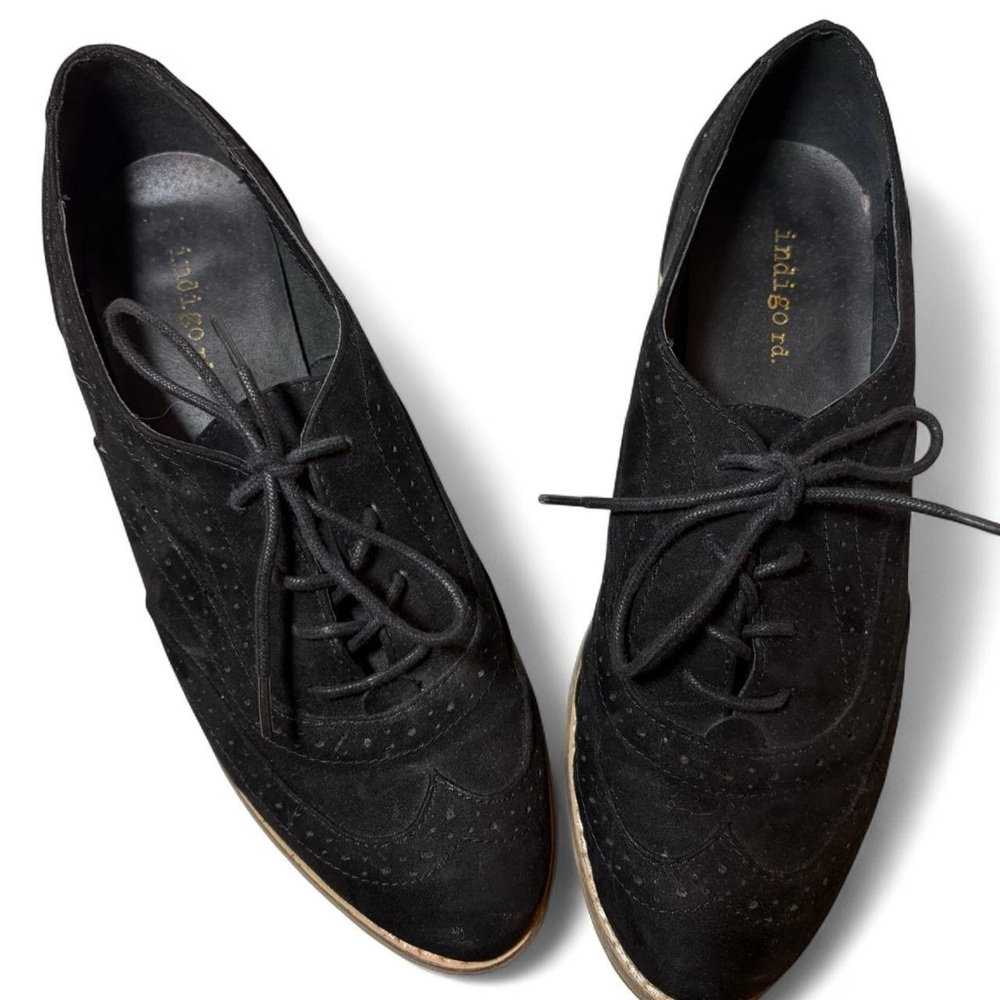 Indigo Rd. black suede oxford shoes with brogue detailing
